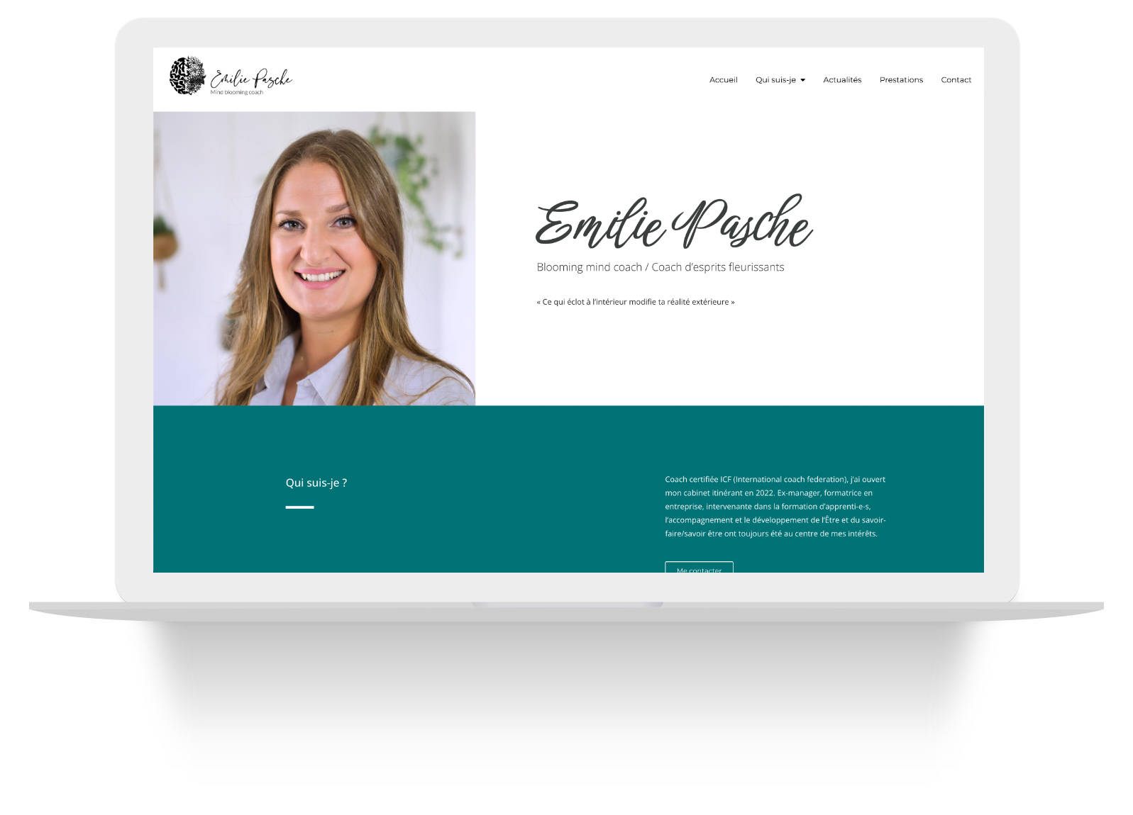 Emilie Pasche — page d'accueil du site sur ordinateur