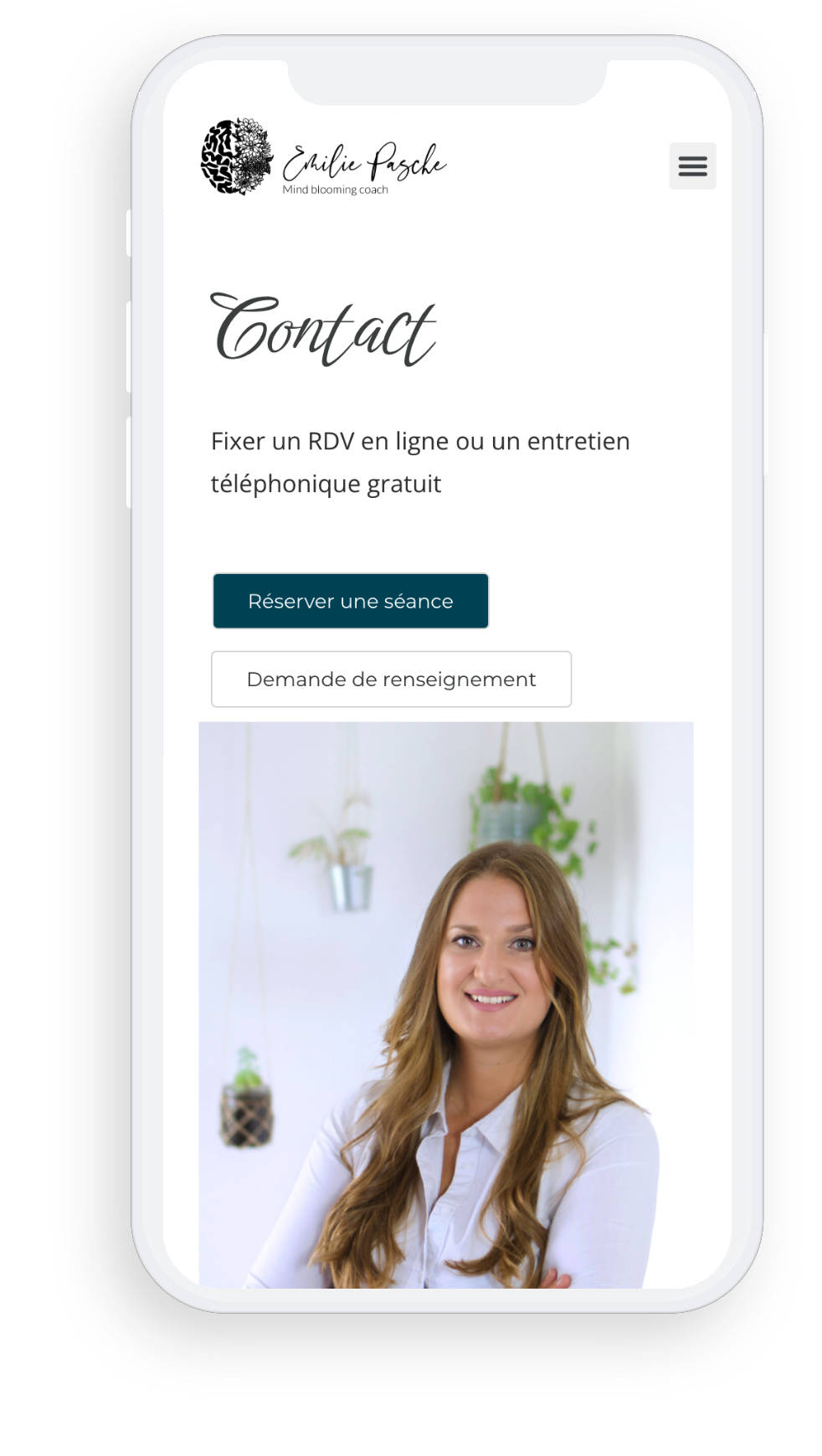 Emilie Pasche — page contact sur mobile