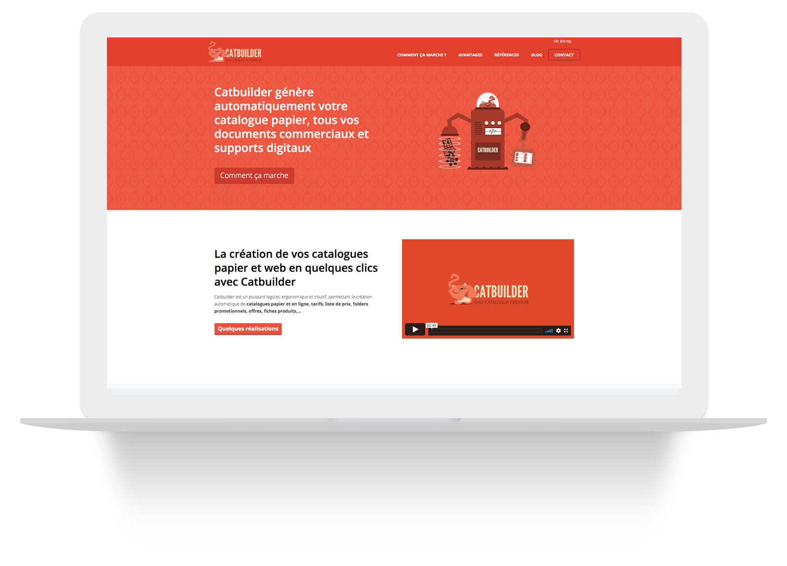 Catbuilder — page d'accueil du site sur ordinateur