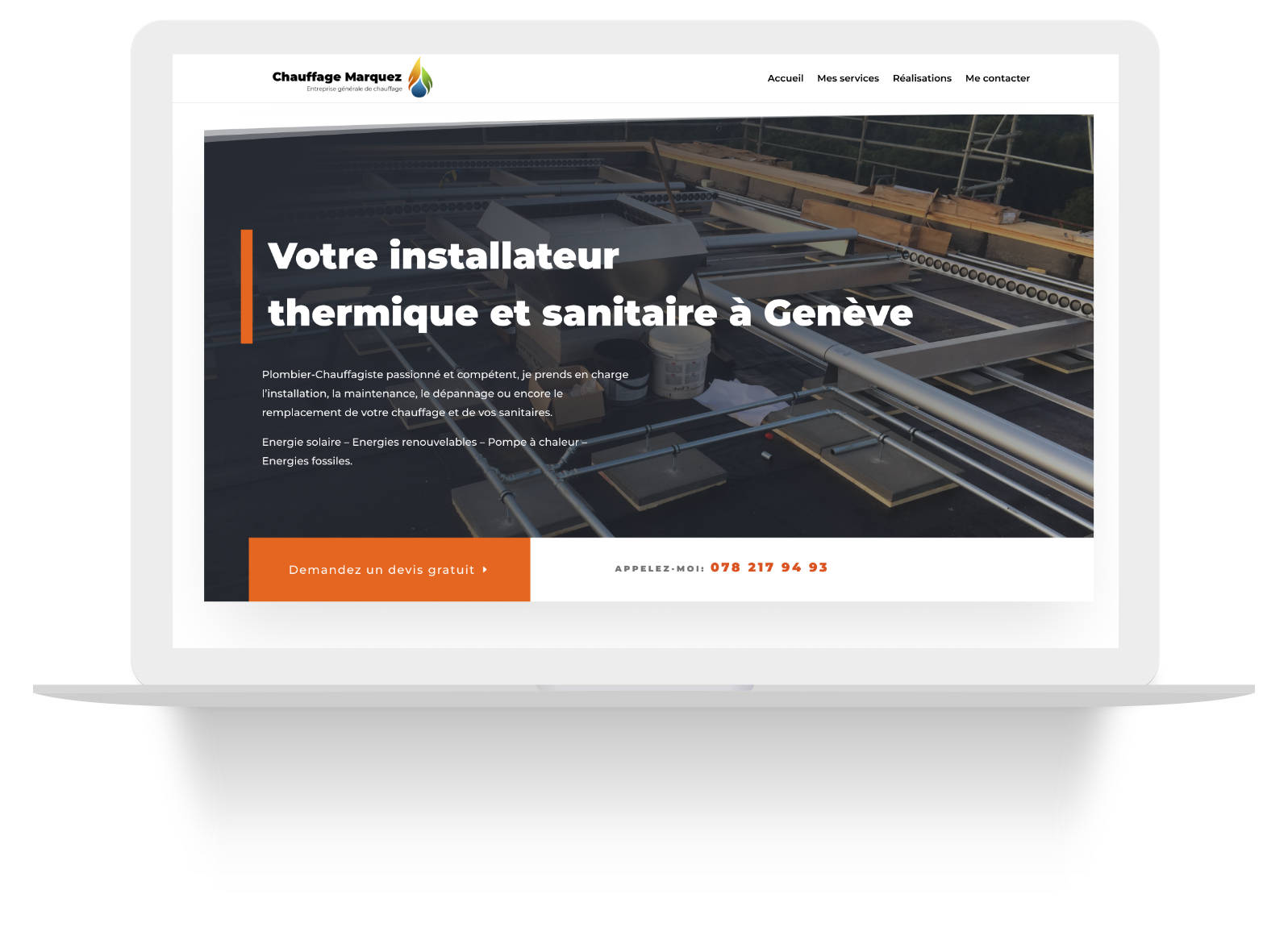 Chauffage Marquez — page d'accueil du site sur ordinateur