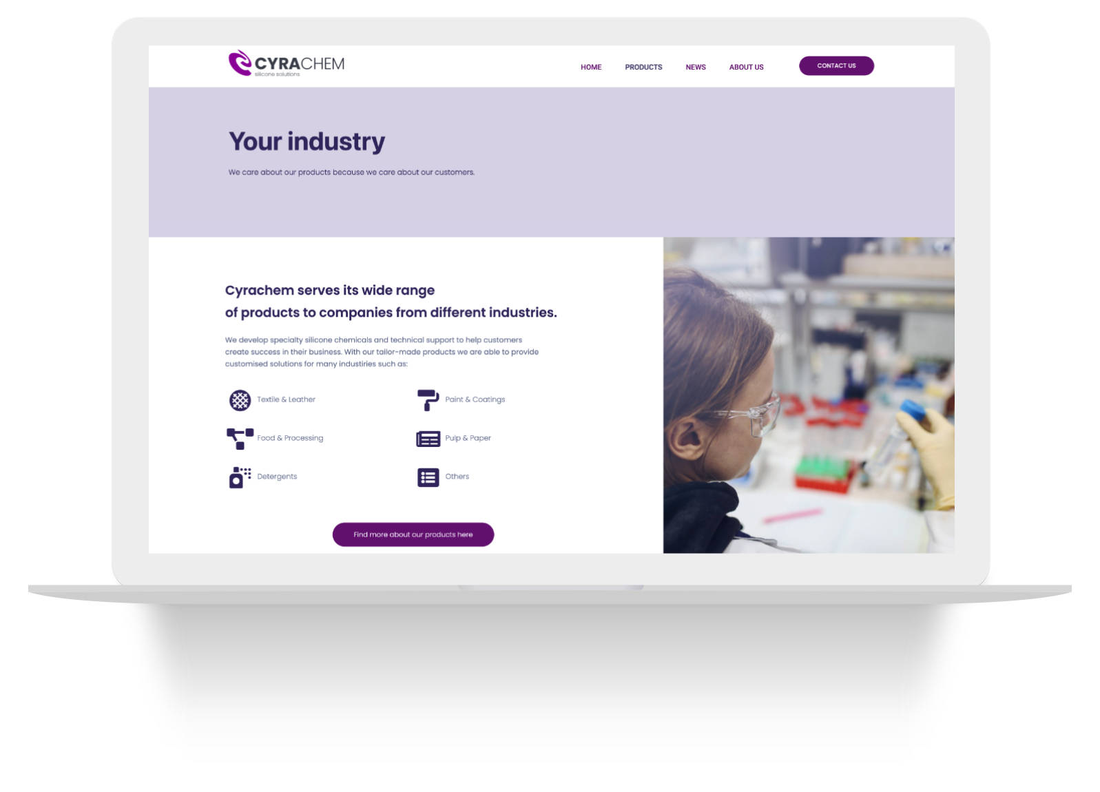 Cyrachem — page « Your industry » sur ordinateur