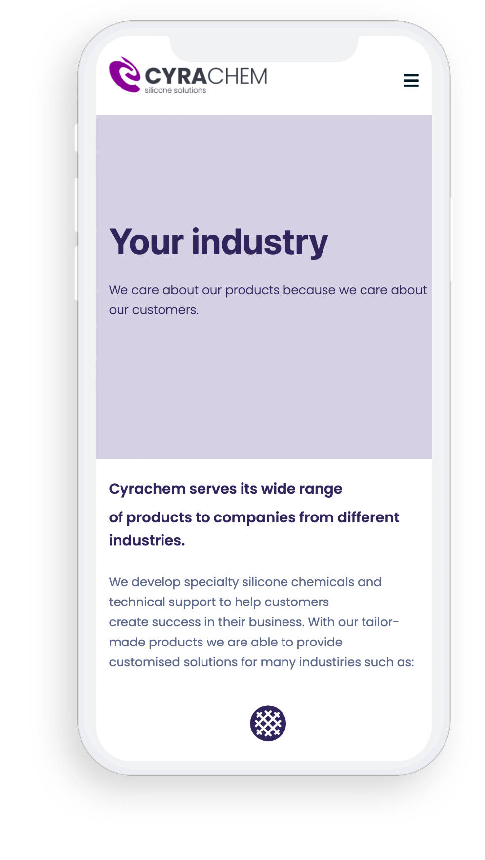 Cyrachem — page secteurs d'activité sur mobile