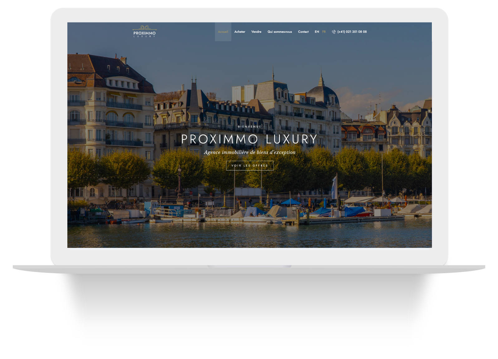 Proximmo Luxury — page d'accueil du site sur ordinateur
