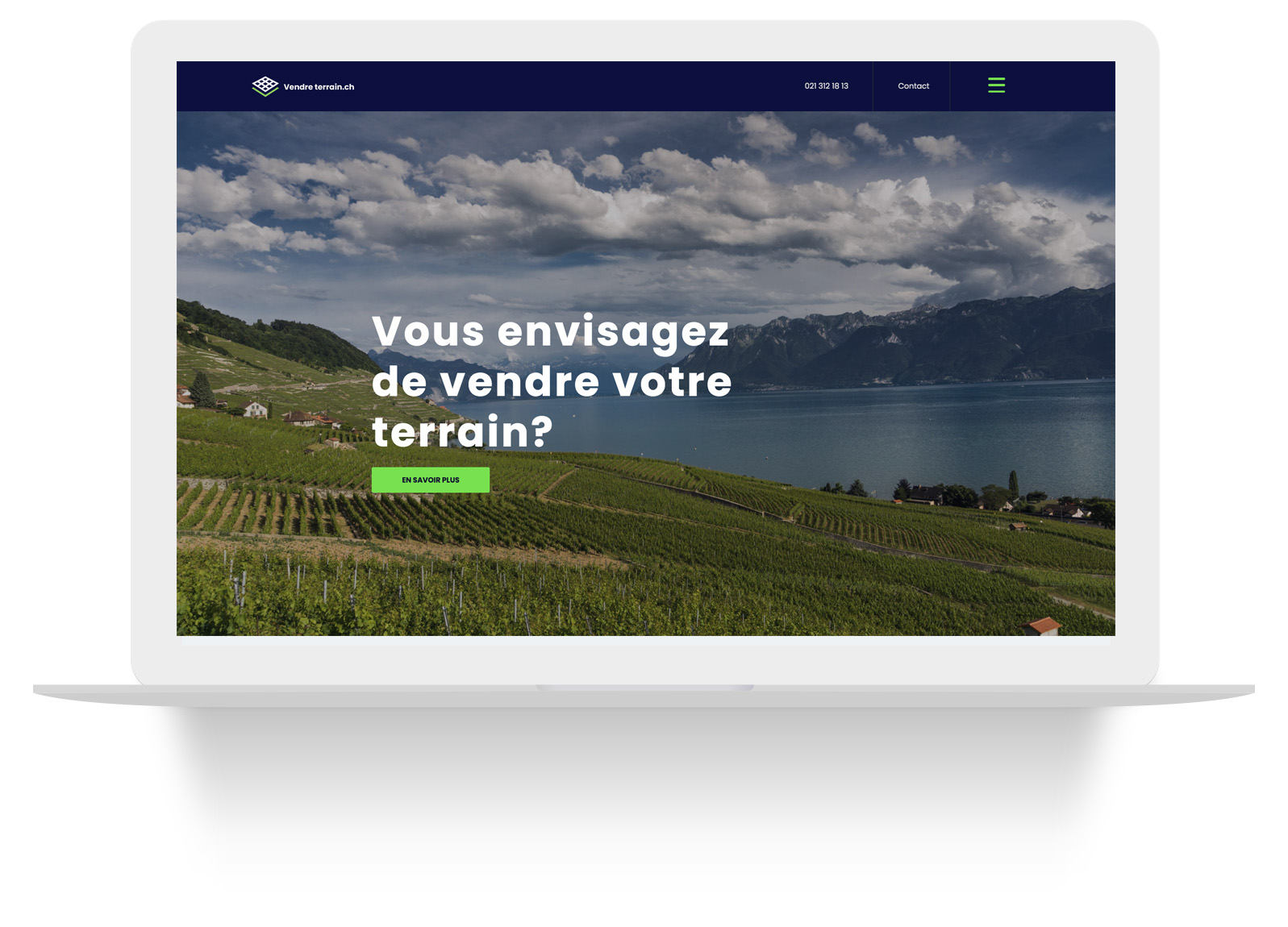 Vendreterrain — page d'accueil du site sur ordinateur