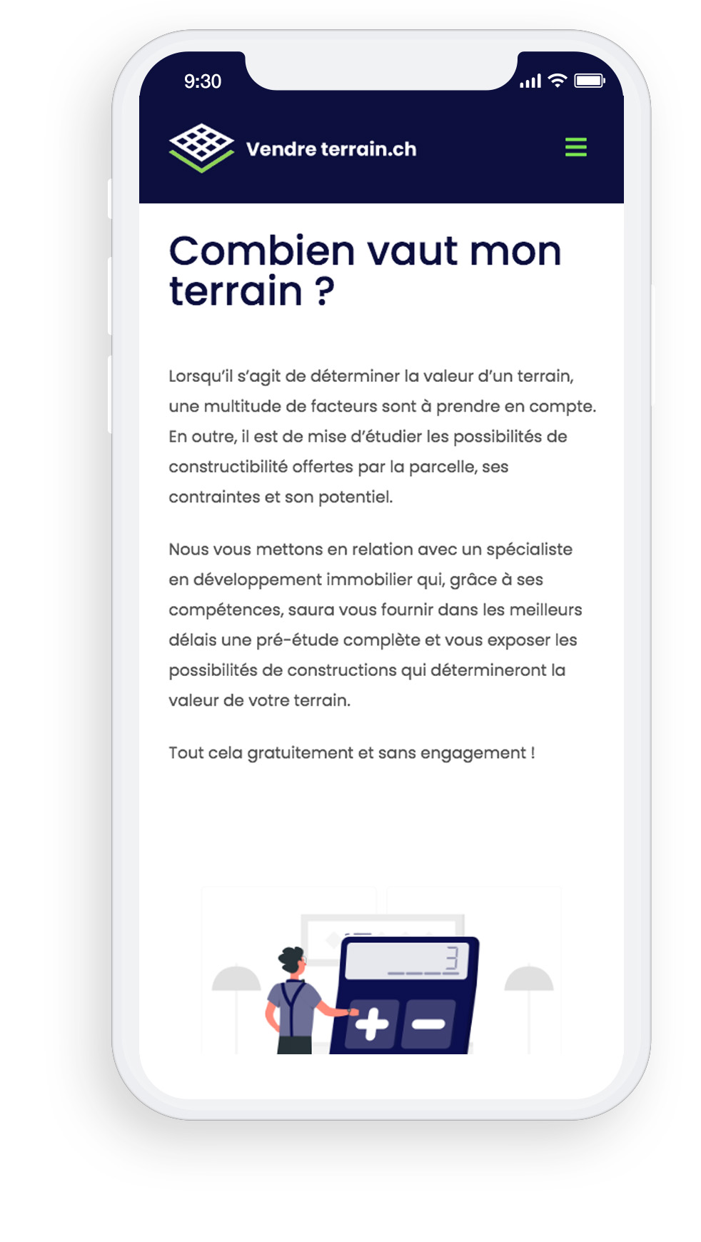 Vendreterrain — estimation de terrain sur mobile