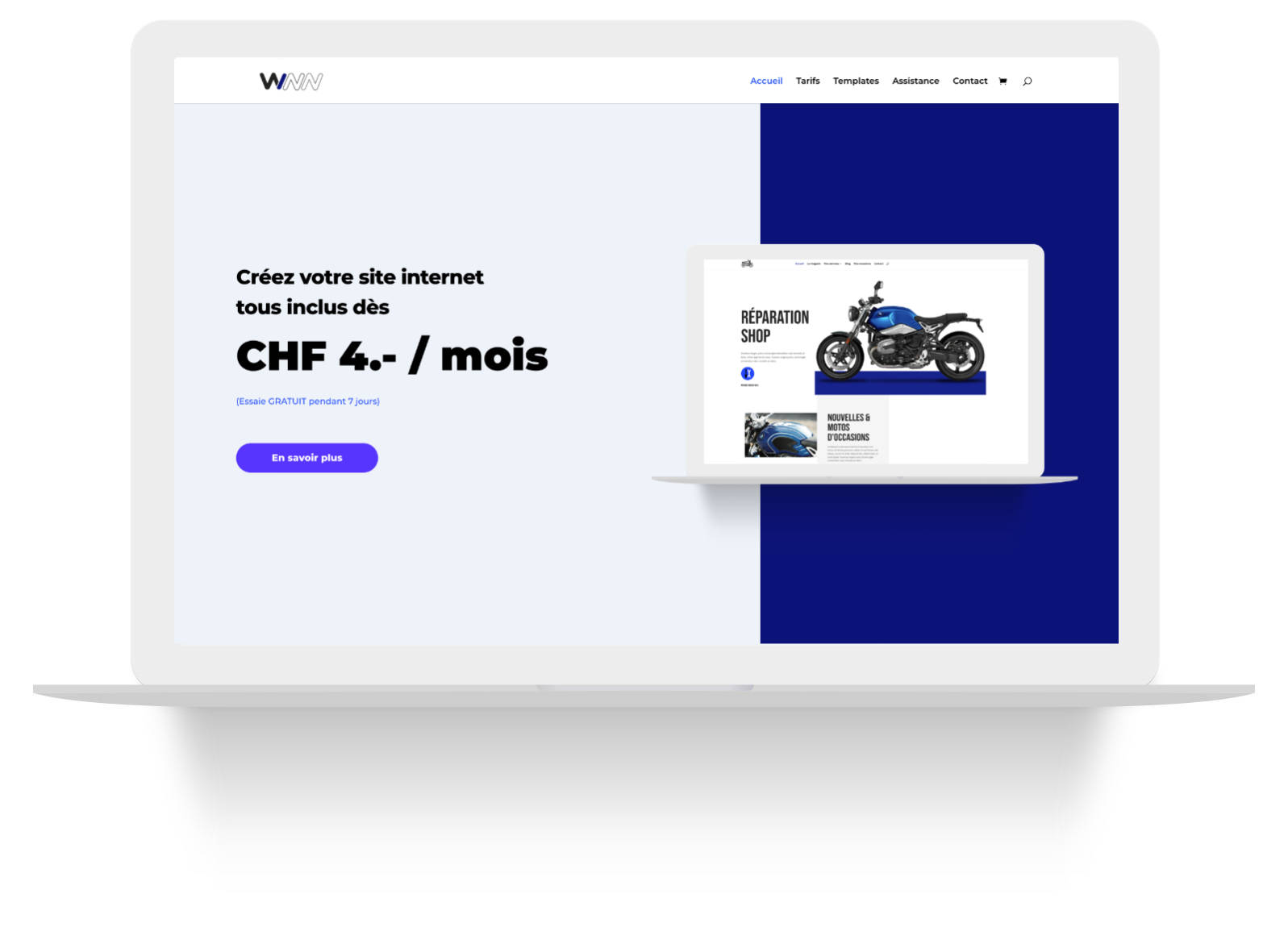 Winn — page d'accueil du site sur ordinateur