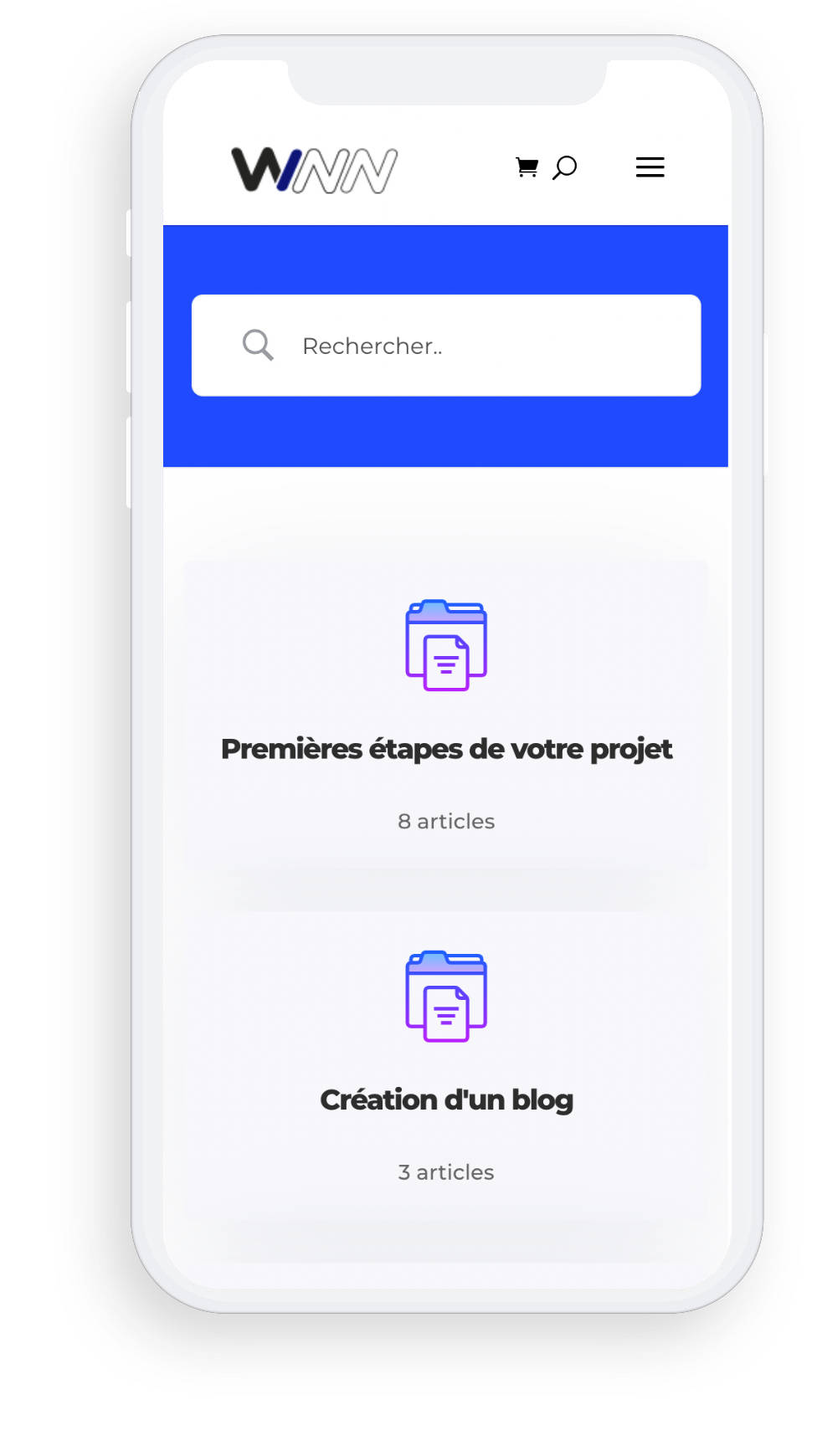 Winn — étapes du projet sur mobile